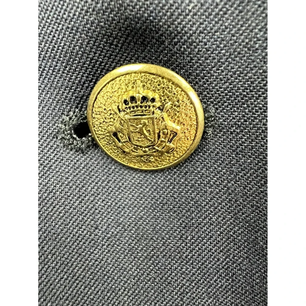 Cricketeer Blazer Men 48L Navy Blue Wool Blend Gold Crest Button Sport Coat Good